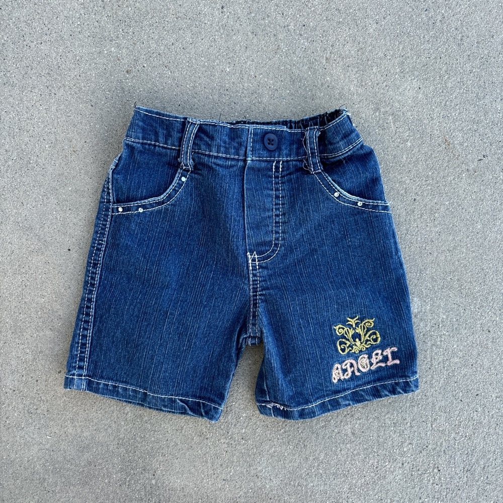 Y2K Angel Kids Denim Shorts - Blue